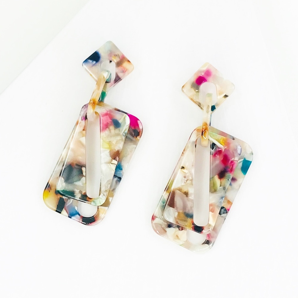 Double Rectangle Drop Earrings in Multicolor
